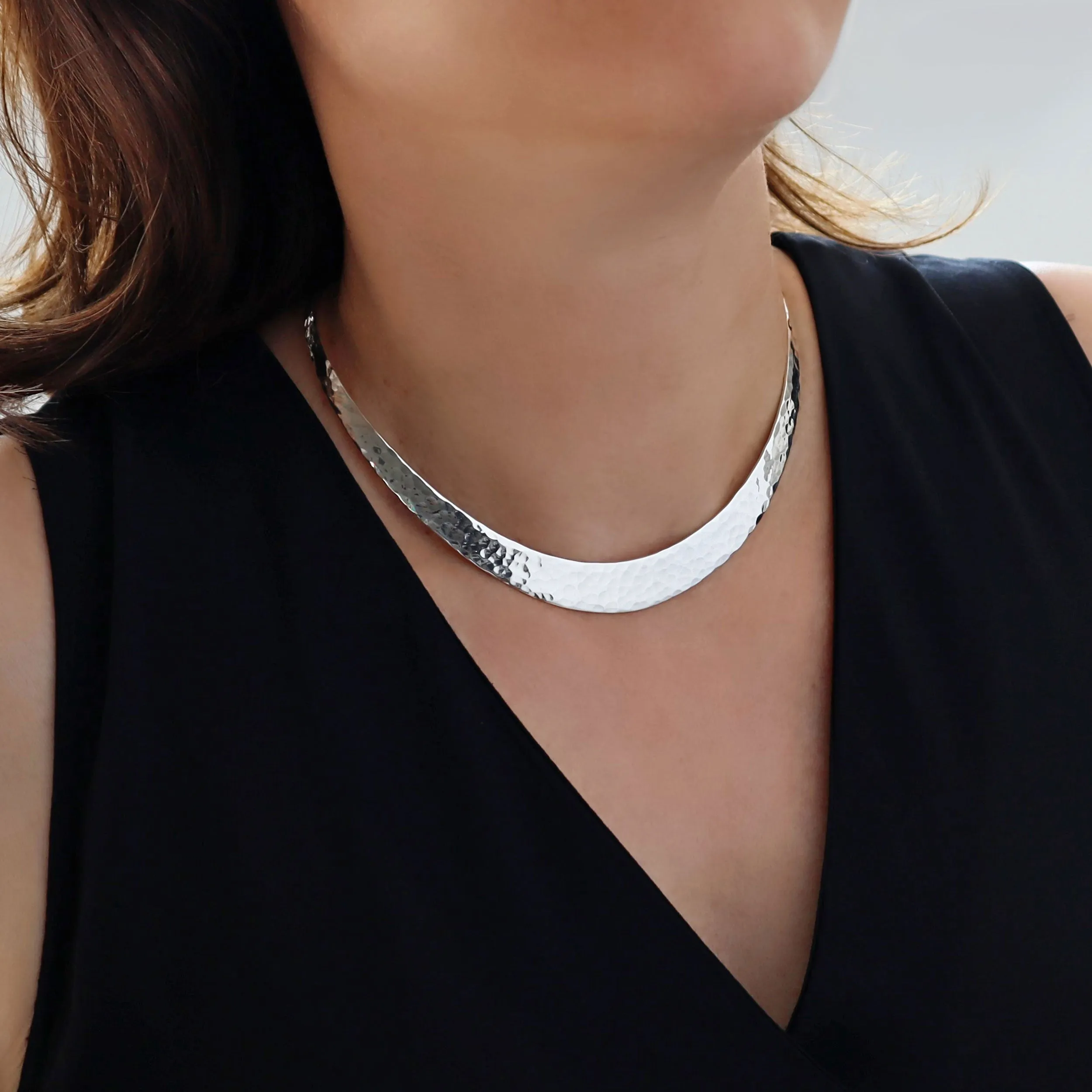 Hammered Torque Sterling Silver Choker Necklace