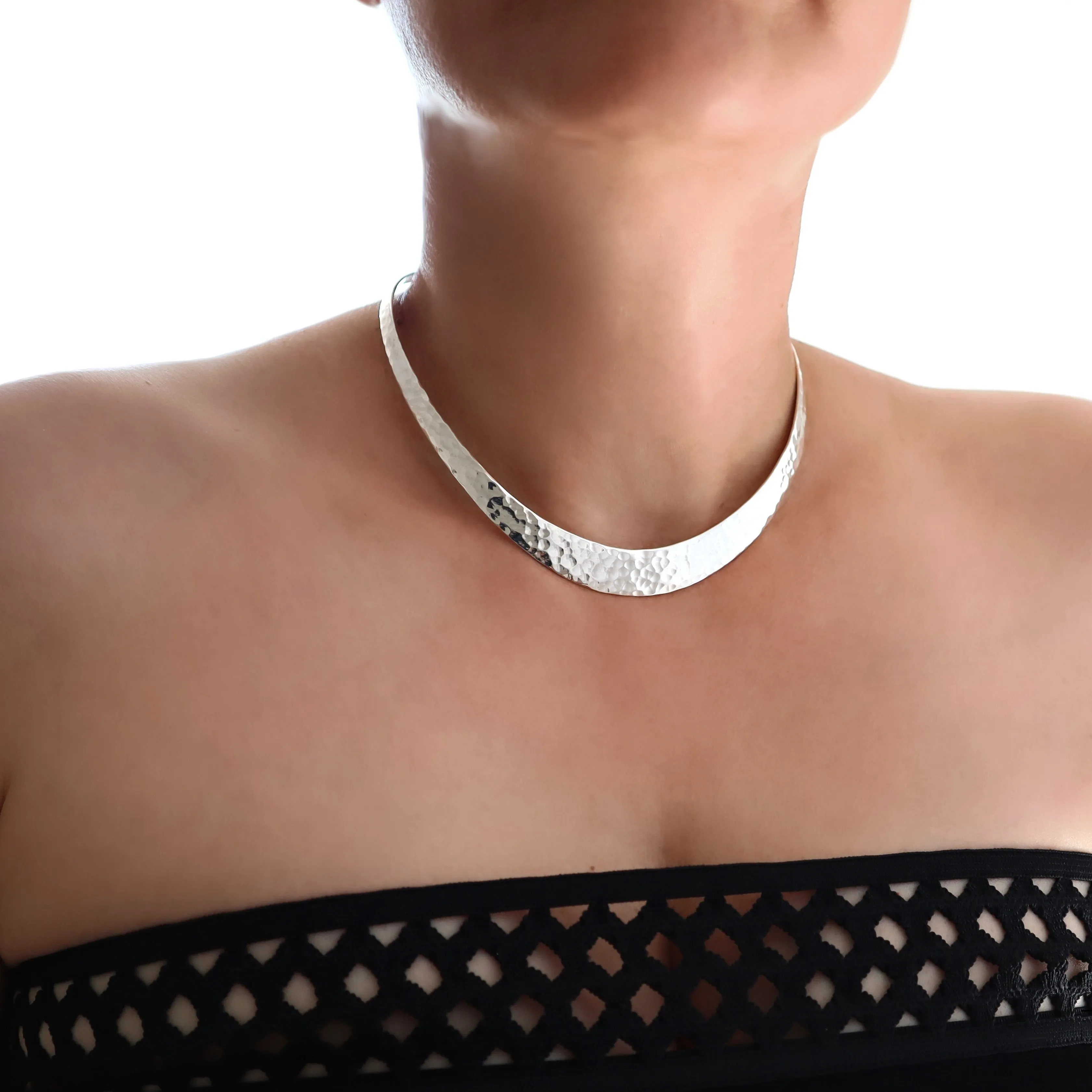 Hammered Torque Sterling Silver Choker Necklace