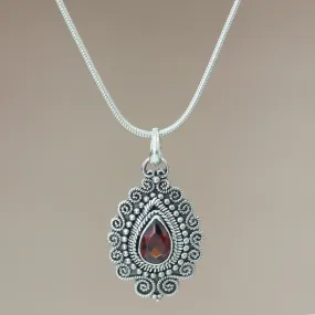 Handcrafted Sterling Silver and Garnet Pendant Necklace - Queen of Bali | NOVICA