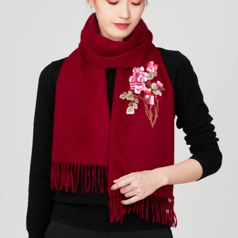 Handcrafted Su Embroidery Cashmere Scarf Warm Winter 200x70cm