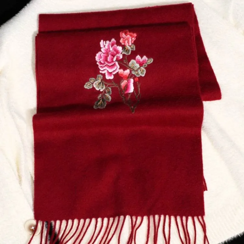 Handcrafted Su Embroidery Cashmere Scarf Warm Winter 200x70cm