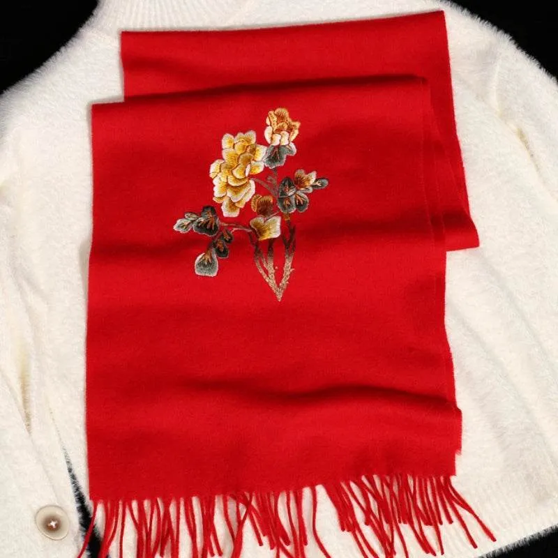Handcrafted Su Embroidery Cashmere Scarf Warm Winter 200x70cm