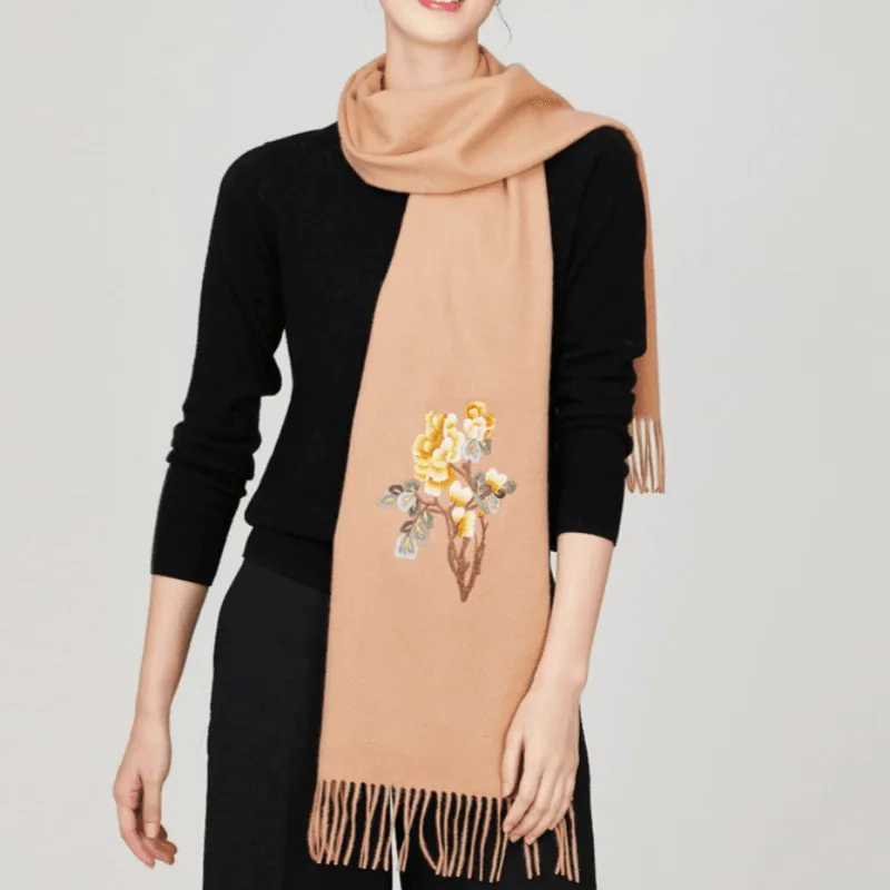 Handcrafted Su Embroidery Cashmere Scarf Warm Winter 200x70cm