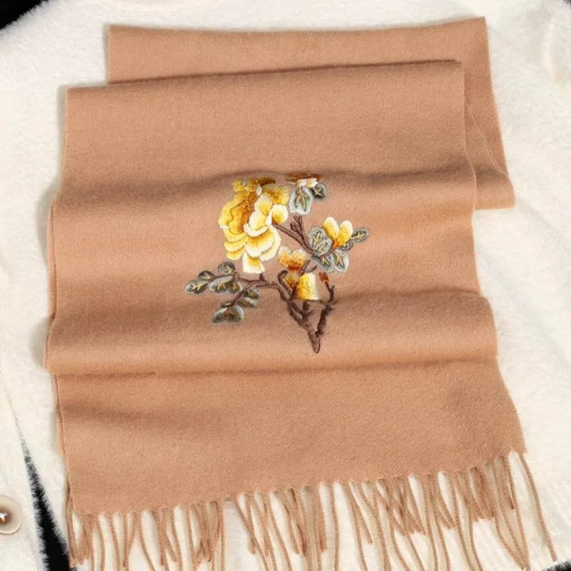 Handcrafted Su Embroidery Cashmere Scarf Warm Winter 200x70cm