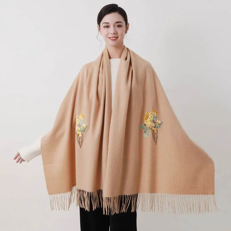 Handcrafted Su Embroidery Cashmere Scarf Warm Winter 200x70cm