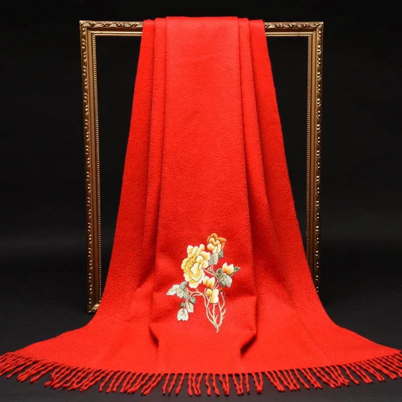 Handcrafted Su Embroidery Cashmere Scarf Warm Winter 200x70cm