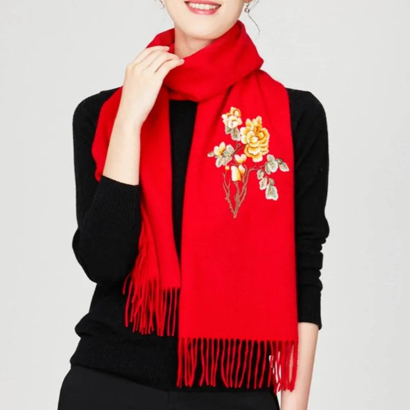 Handcrafted Su Embroidery Cashmere Scarf Warm Winter 200x70cm