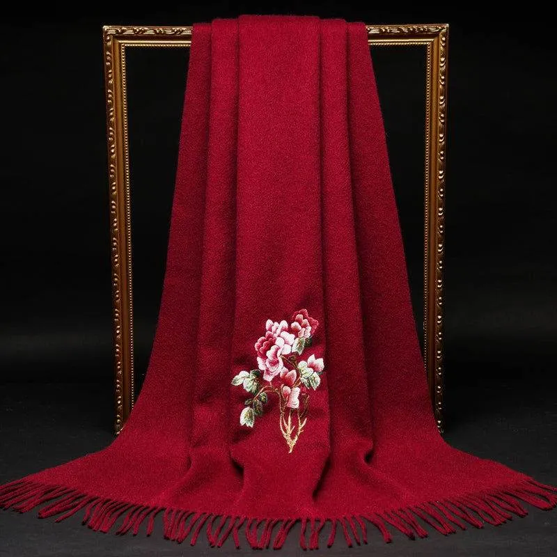 Handcrafted Su Embroidery Cashmere Scarf Warm Winter 200x70cm