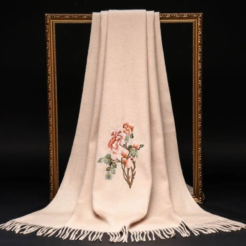 Handcrafted Su Embroidery Cashmere Scarf Warm Winter 200x70cm