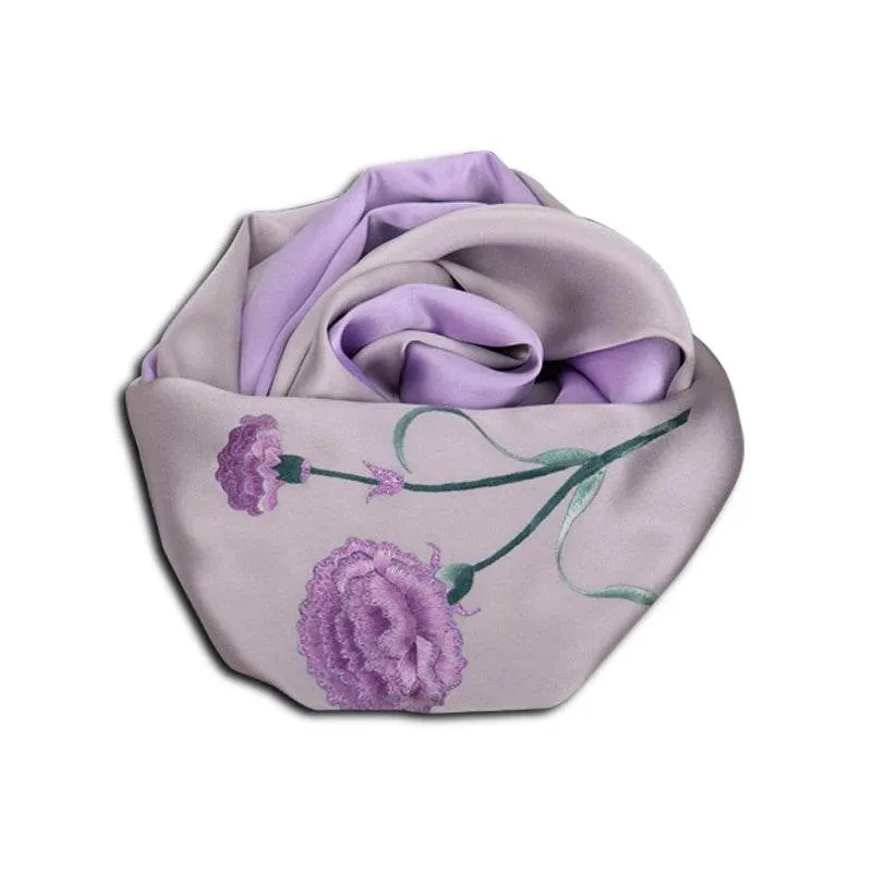 Handcrafted Suzhou Embroidery Silk Scarf 100% Mulberry Silk 155x35cm