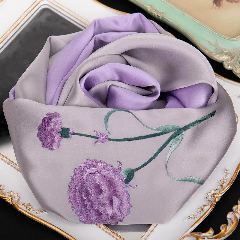 Handcrafted Suzhou Embroidery Silk Scarf 100% Mulberry Silk 155x35cm