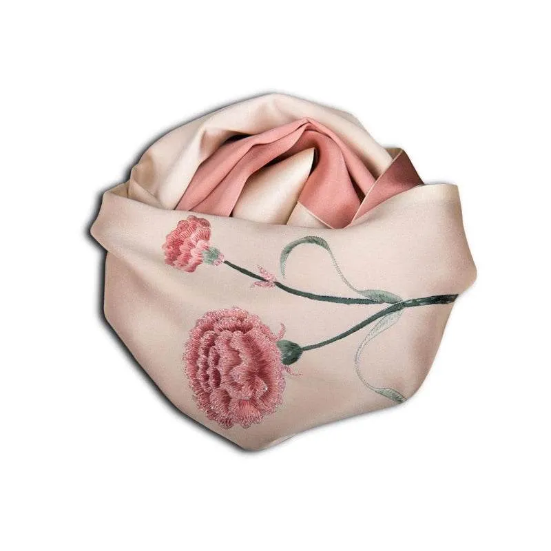 Handcrafted Suzhou Embroidery Silk Scarf 100% Mulberry Silk 155x35cm