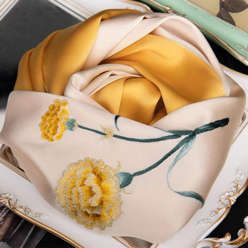 Handcrafted Suzhou Embroidery Silk Scarf 100% Mulberry Silk 155x35cm