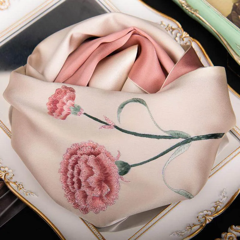Handcrafted Suzhou Embroidery Silk Scarf 100% Mulberry Silk 155x35cm