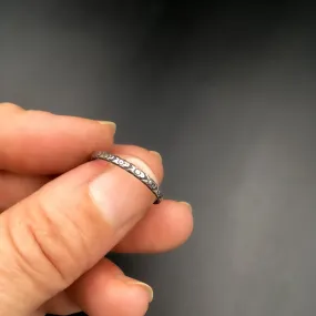 Handmade 1.5mm Skinny Sterling Silver Victorian Abstract Botanical Patterned Ring Band