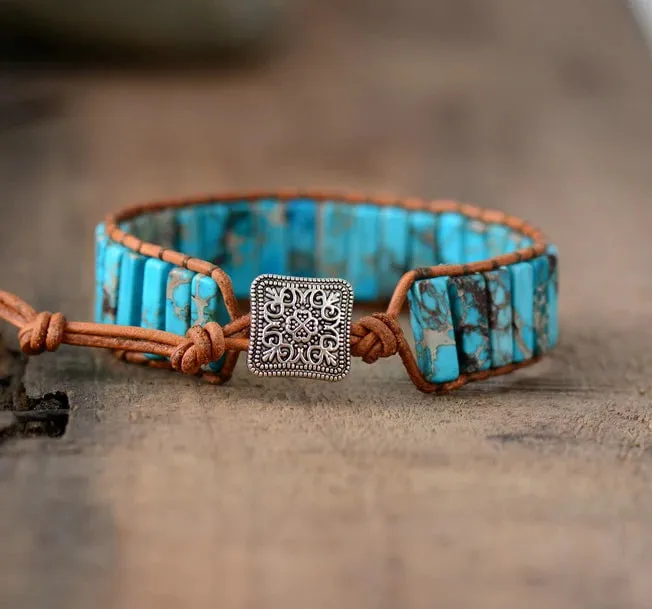 Handmade Ocean Blue Bracelet - Natural Jasper & Agate Stones, Bohemian Style, Unisex, Adjustable