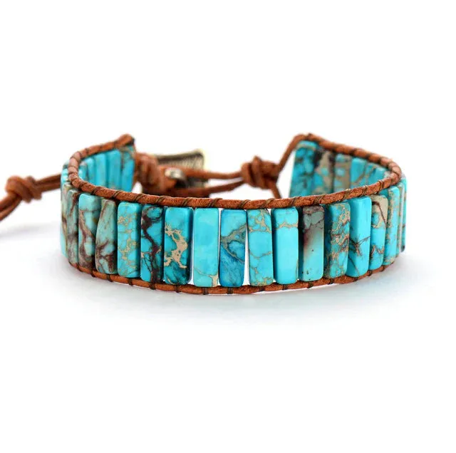 Handmade Ocean Blue Bracelet - Natural Jasper & Agate Stones, Bohemian Style, Unisex, Adjustable