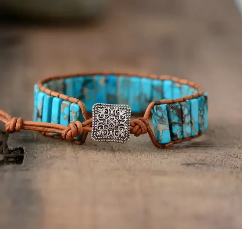 Handmade Ocean Blue Bracelet - Natural Jasper & Agate Stones, Bohemian Style, Unisex, Adjustable