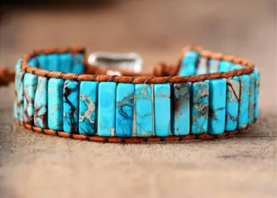 Handmade Ocean Blue Bracelet - Natural Jasper & Agate Stones, Bohemian Style, Unisex, Adjustable