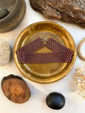 Handmade Wide Copper Seed Bead Choker Necklace Women Boho Hippie style, Thick Brown Metallic Choker Collar, Cute Lace choker, Sexy choker
