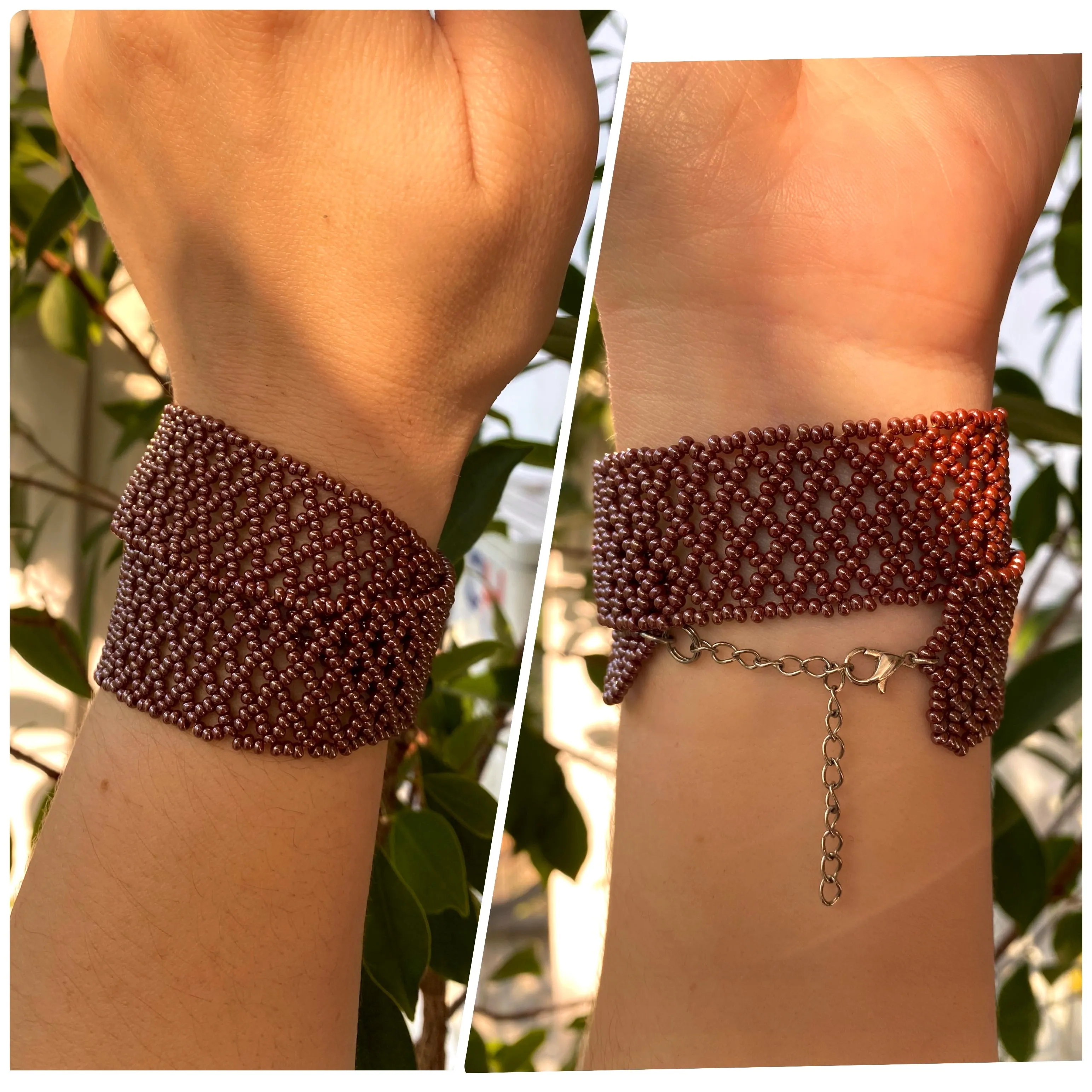 Handmade Wide Copper Seed Bead Choker Necklace Women Boho Hippie style, Thick Brown Metallic Choker Collar, Cute Lace choker, Sexy choker