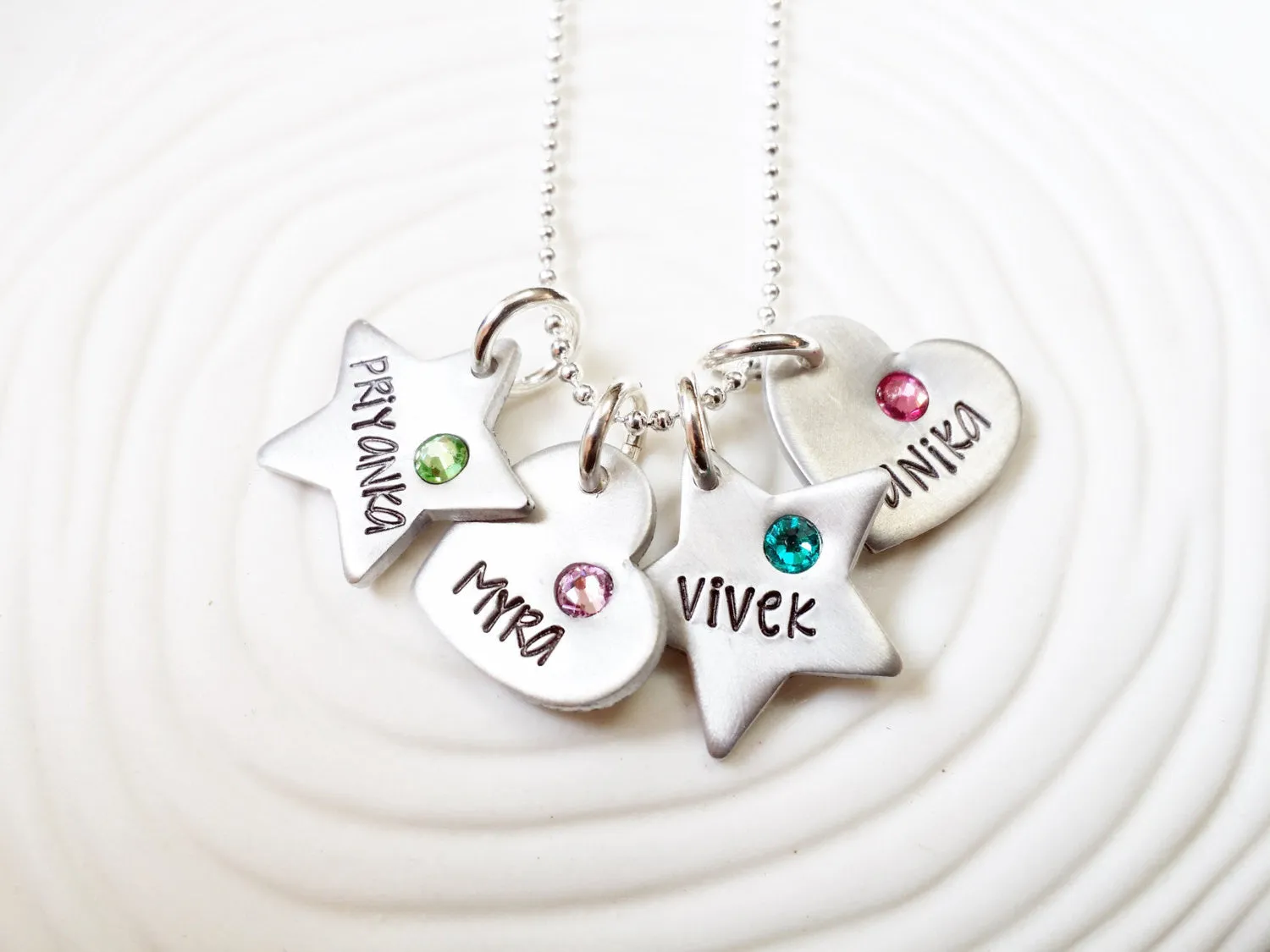 Hearts and Stars Birthstone Necklace | Mother's Necklace
