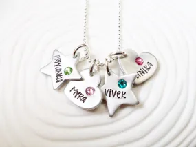 Hearts and Stars Birthstone Necklace | Mother's Necklace