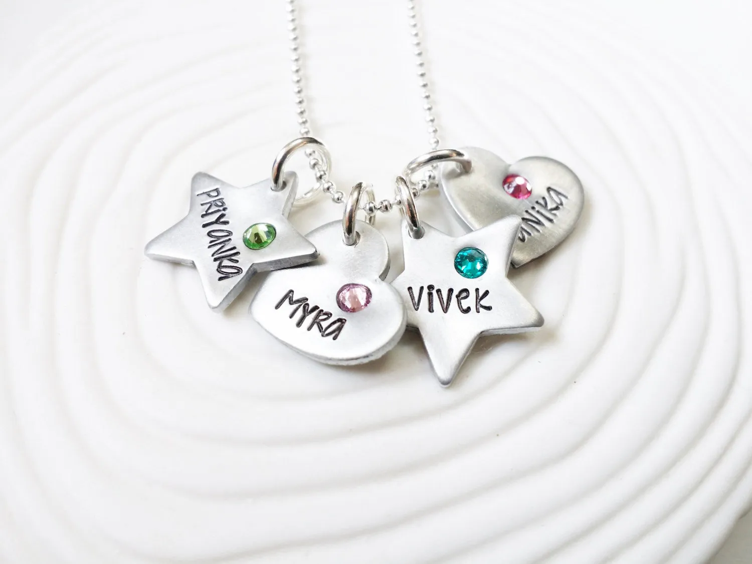 Hearts and Stars Birthstone Necklace | Mother's Necklace