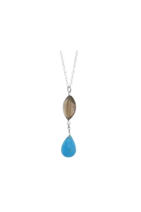 Hemimorphite, Brown Smokey Quartz Blue Gemstone Drop Earrings