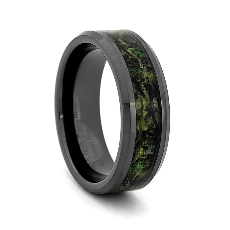 High-Tech Ceramic Wedding Ring With Camouflage Inlay, Size 9 (93608)