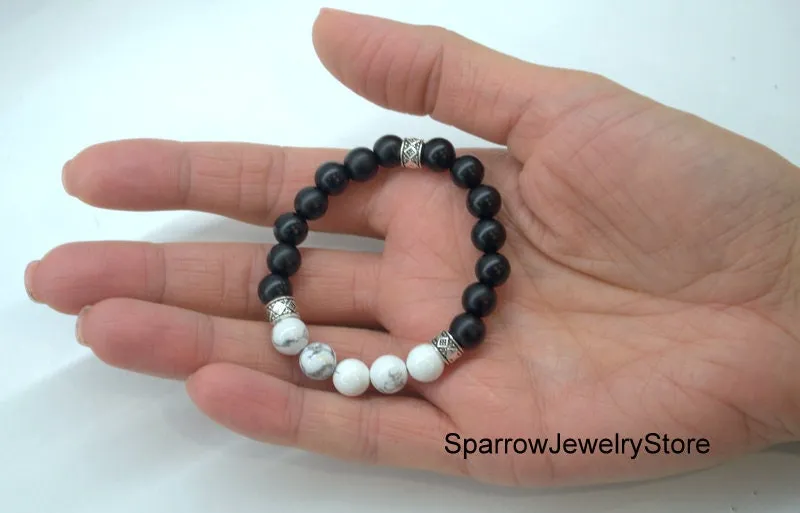 Howlite bracelets Energy balance everyday bracelet Simple tiny bead bracelet Personalized gifts Crystal stone bracelets Gifts for him her