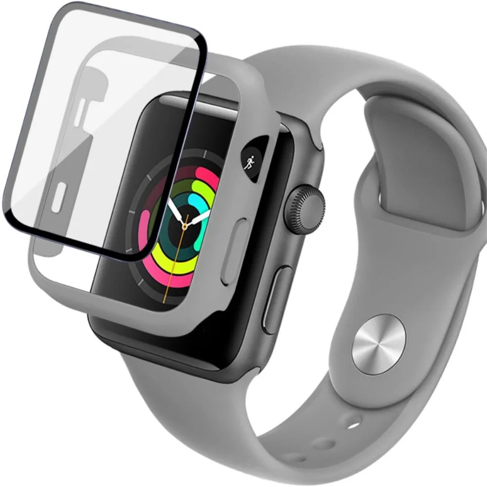 IMAK Apple Watch Series 3/2/1 38mm silicone cover with watch strap   tempered glass - Grey