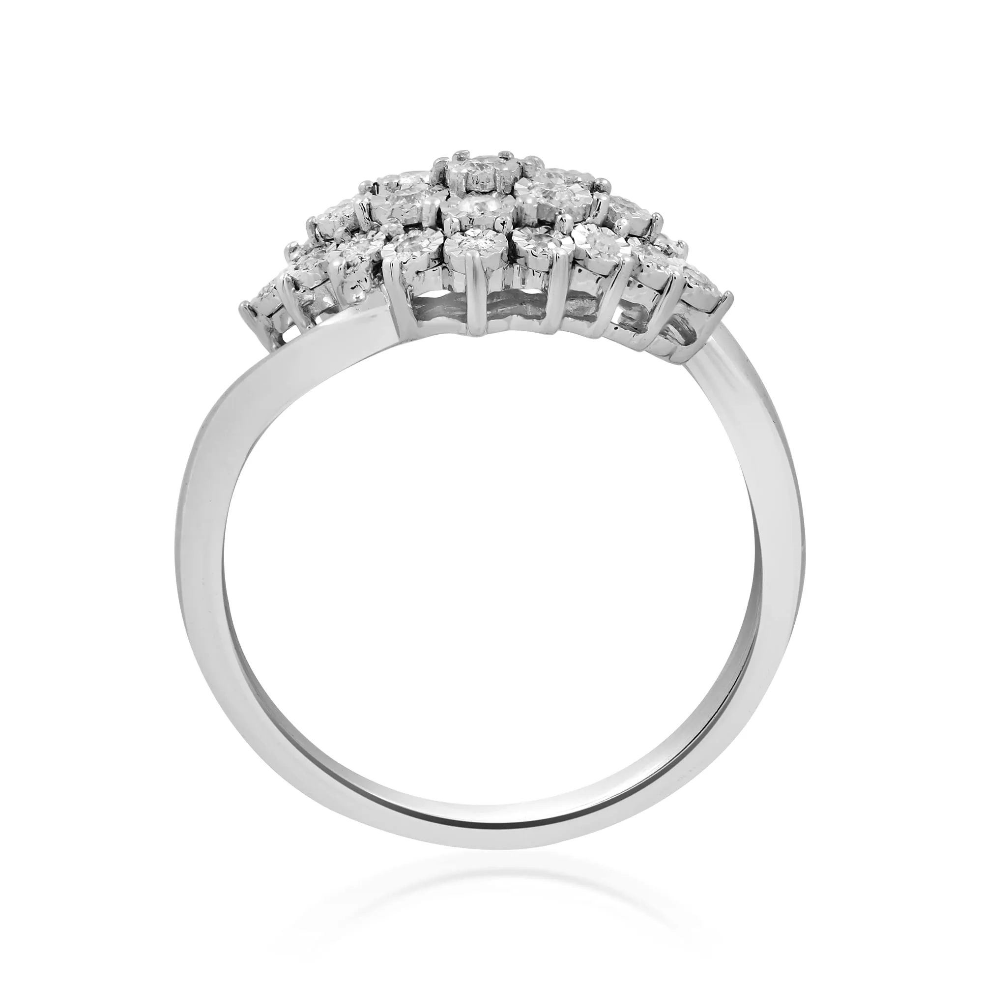 Jewelili Sterling Silver 1/5 CTTW Natural White Round Diamonds Miracle Set Cluster Engagement Ring