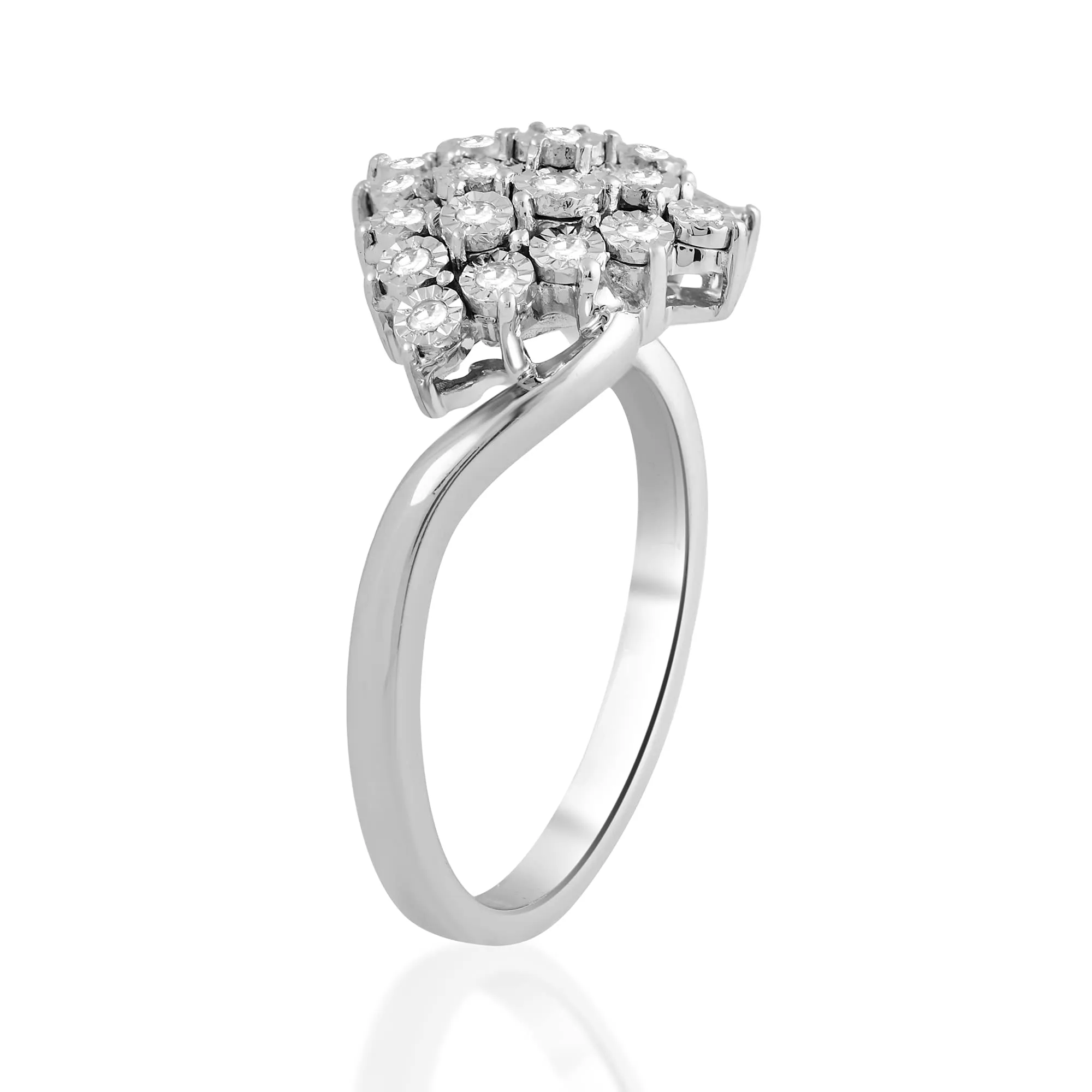 Jewelili Sterling Silver 1/5 CTTW Natural White Round Diamonds Miracle Set Cluster Engagement Ring