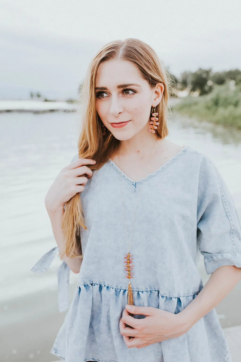 Jilly Red Quartz Ladder Necklace