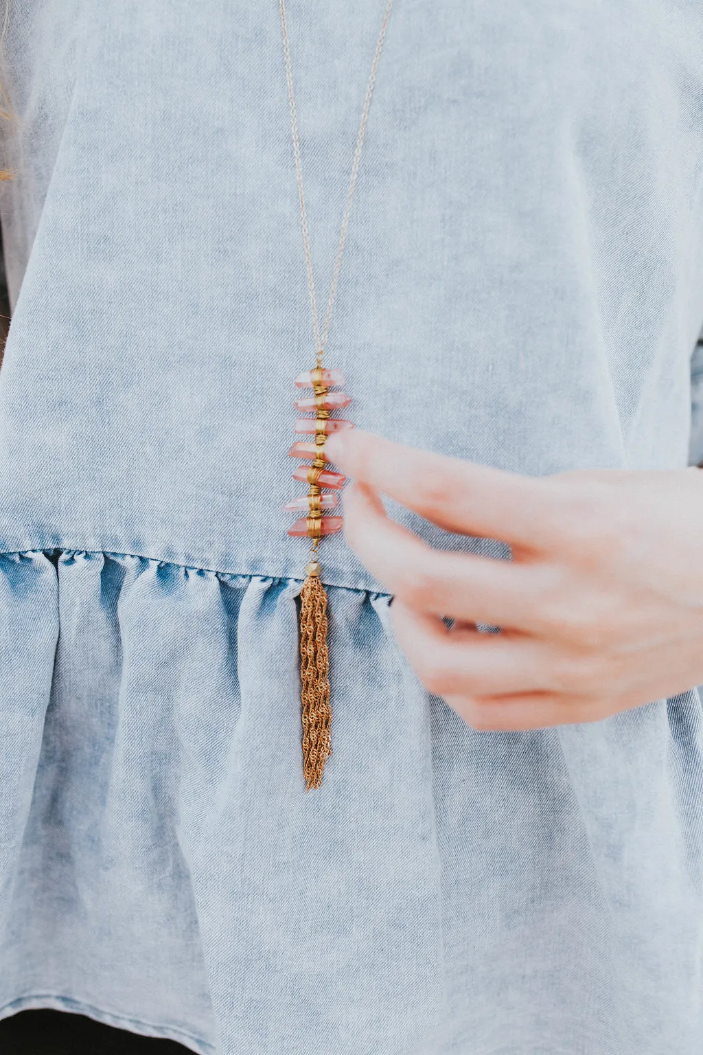 Jilly Red Quartz Ladder Necklace
