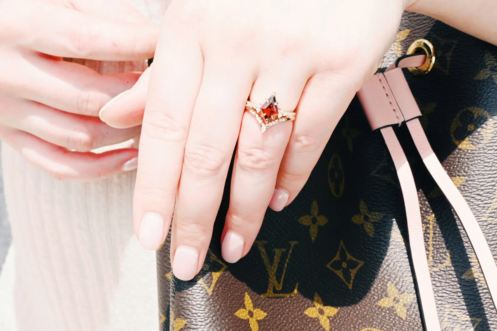 Kite Red Garnet Engagement Ring Set- 14K Rose Gold Vermeil