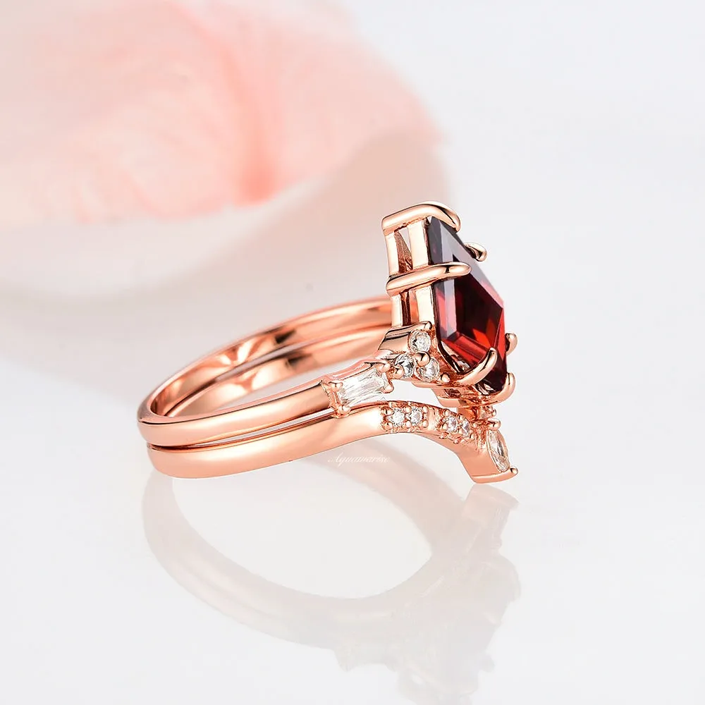 Kite Red Garnet Engagement Ring Set- 14K Rose Gold Vermeil