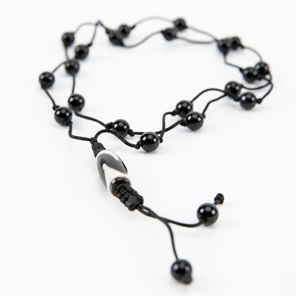 Knotted Onyx & Dzi Bead Necklace