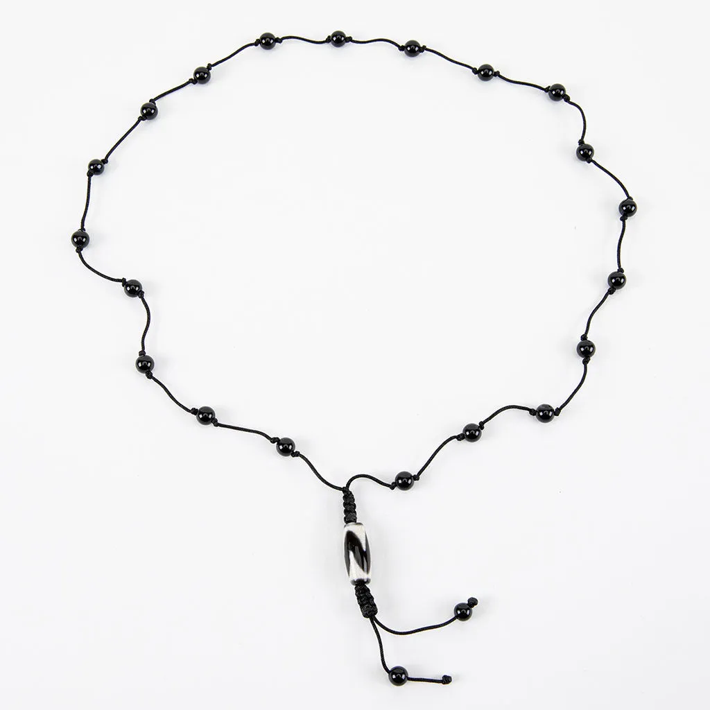 Knotted Onyx & Dzi Bead Necklace
