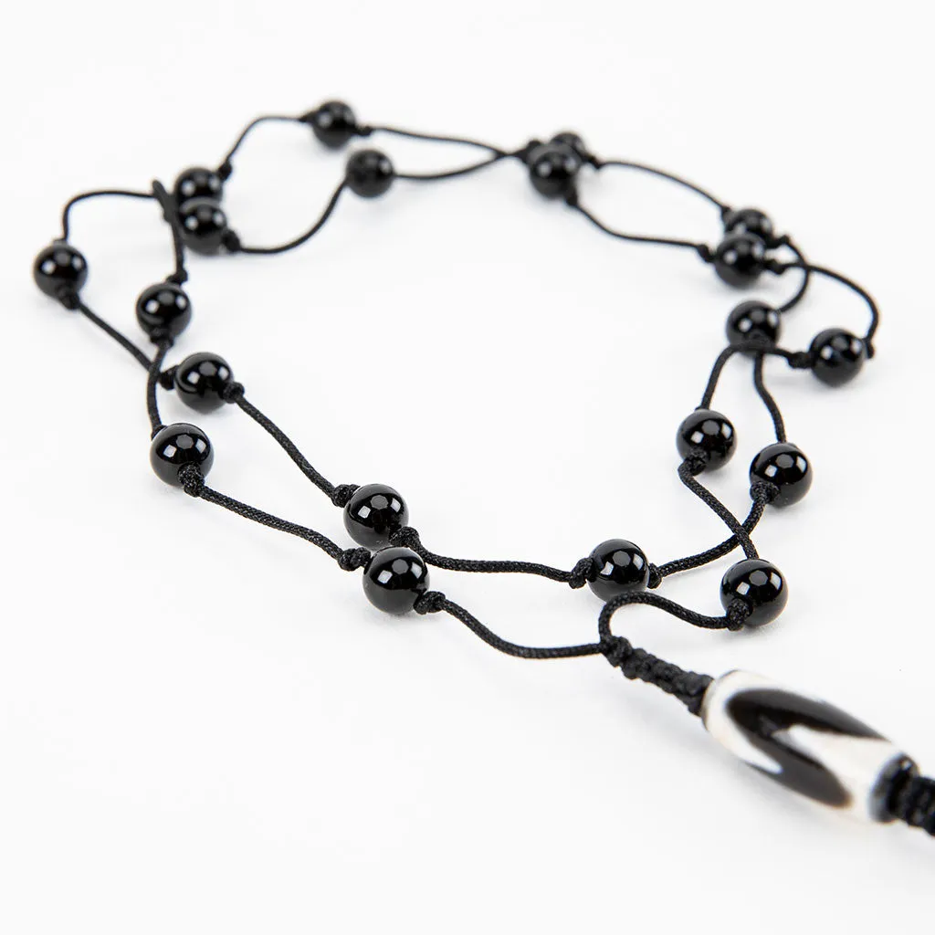 Knotted Onyx & Dzi Bead Necklace
