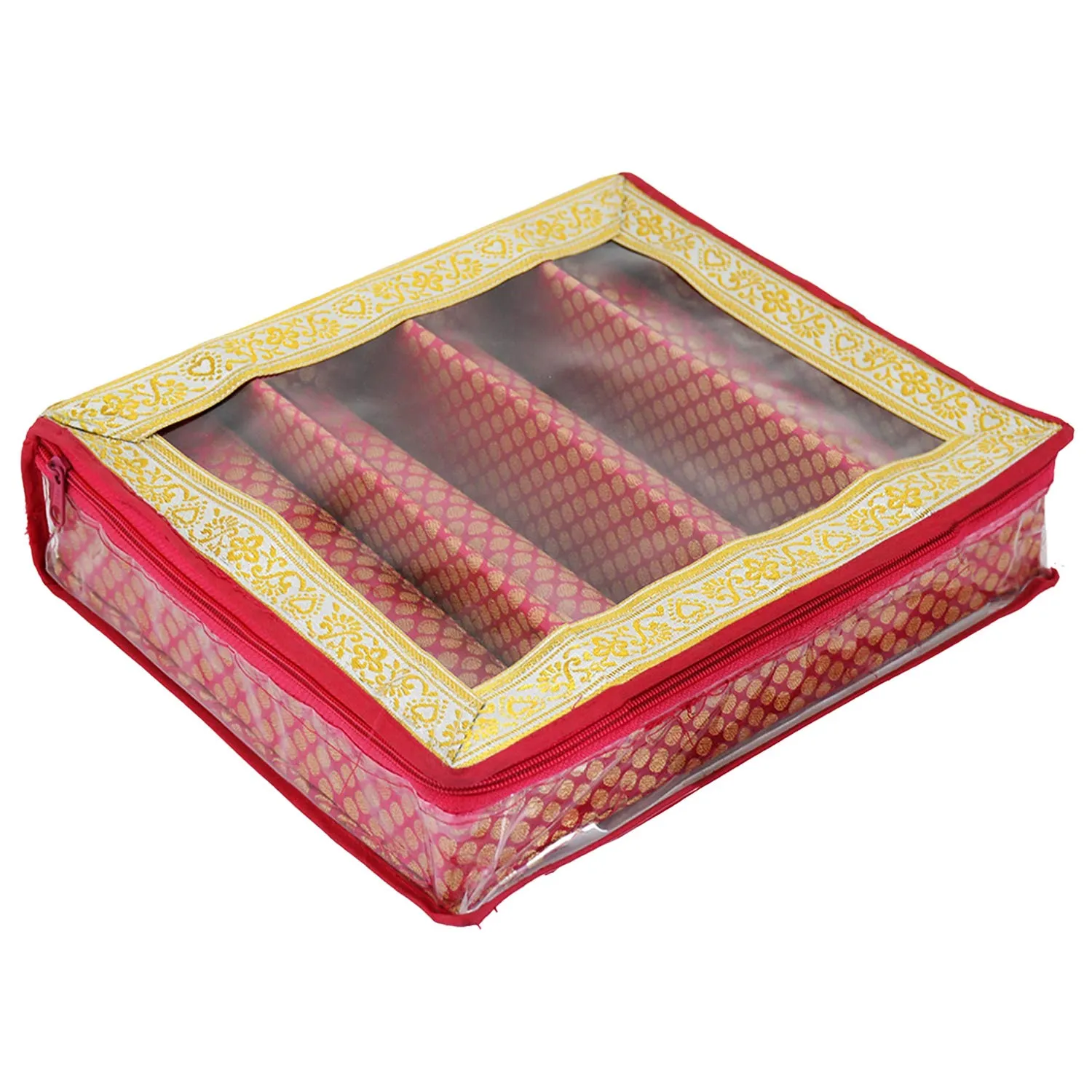 Kuber Industries Polka Dots Design Brocade Hardboard Four Rod Bangle Box (Pink) -CTKTC38845