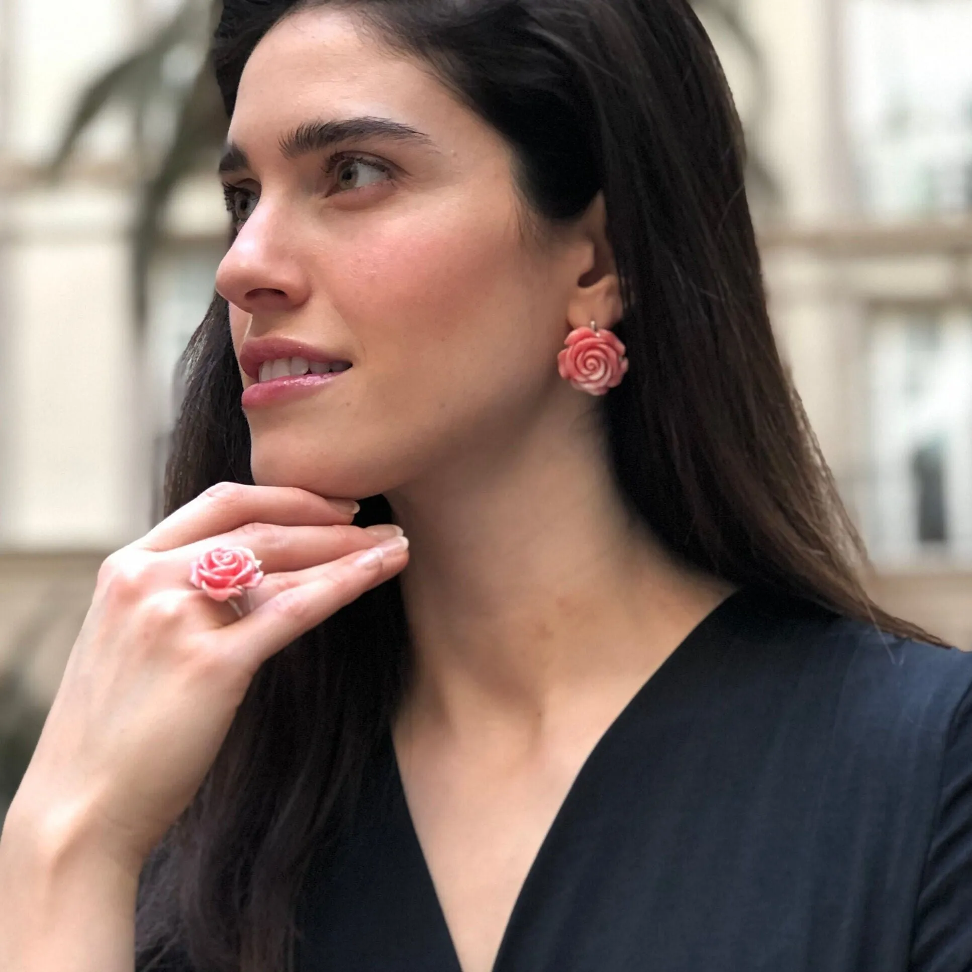 Large Rose Ring - Coral Ring - Statement Flower Ring