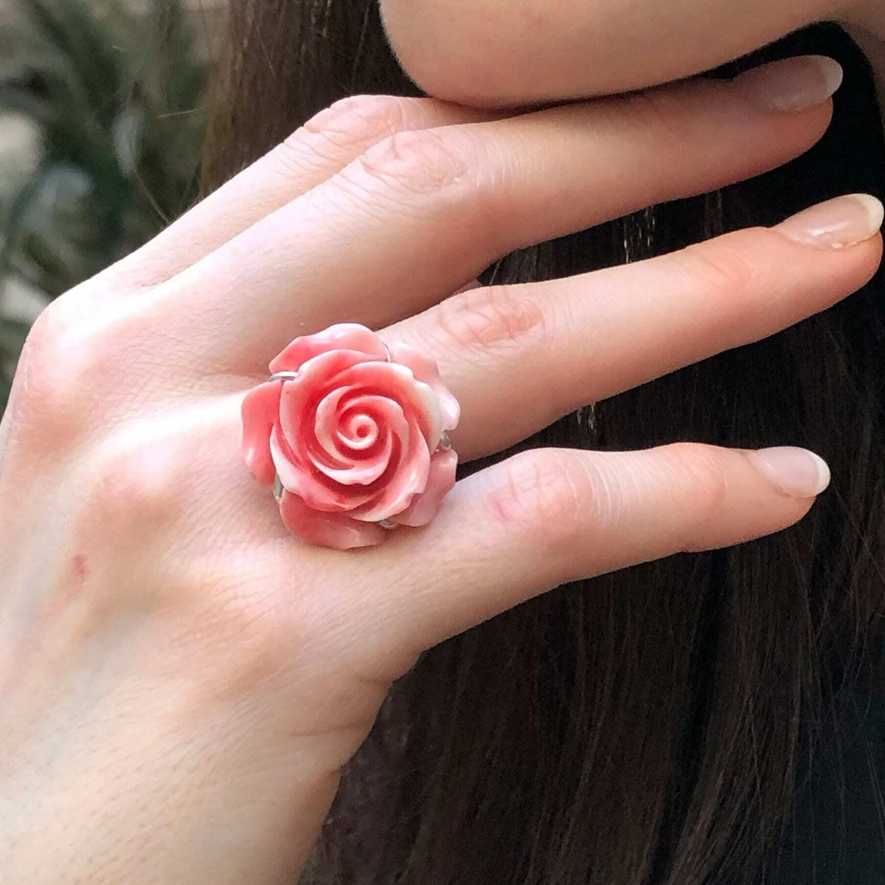 Large Rose Ring - Coral Ring - Statement Flower Ring