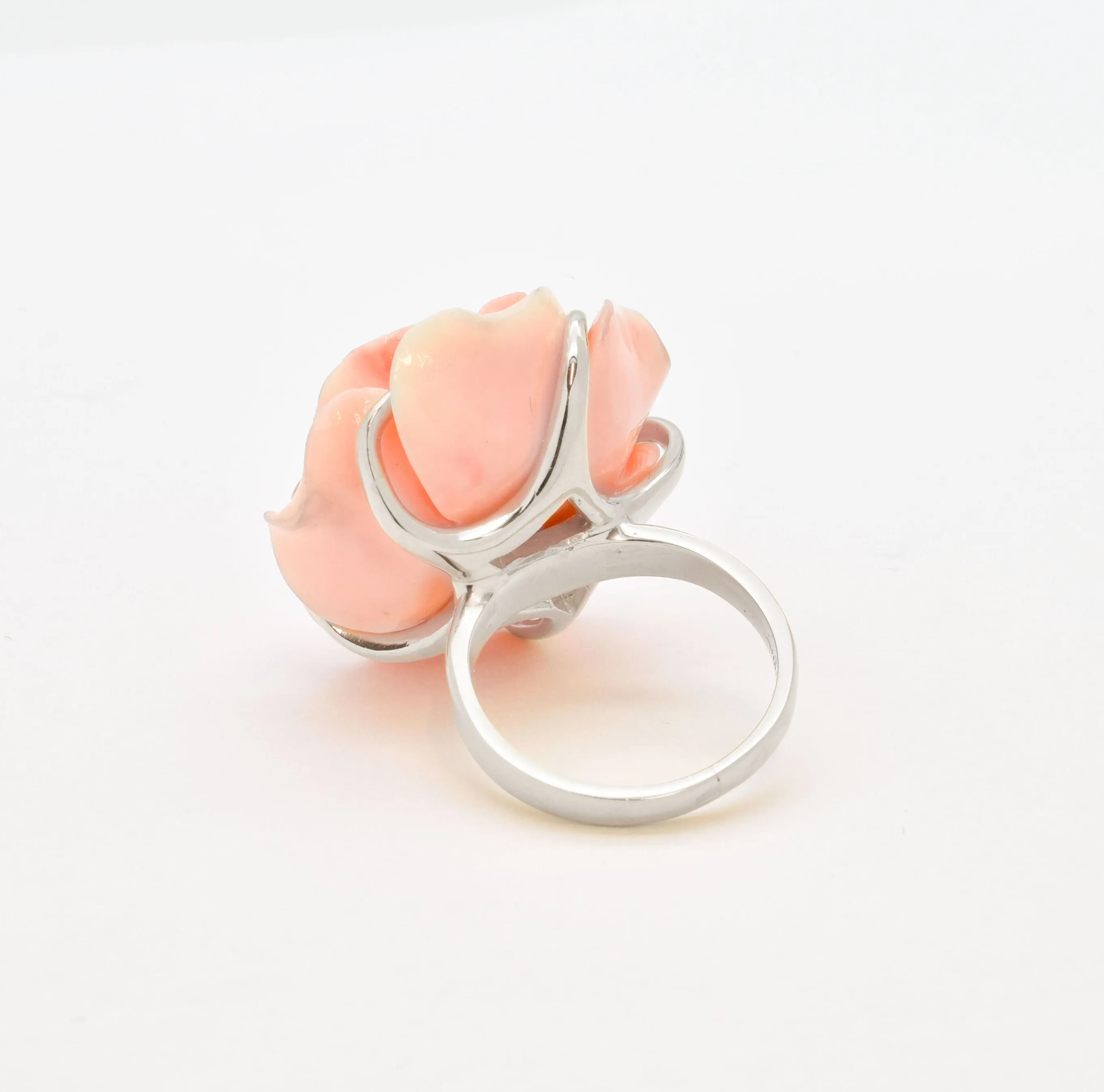 Large Rose Ring - Coral Ring - Statement Flower Ring