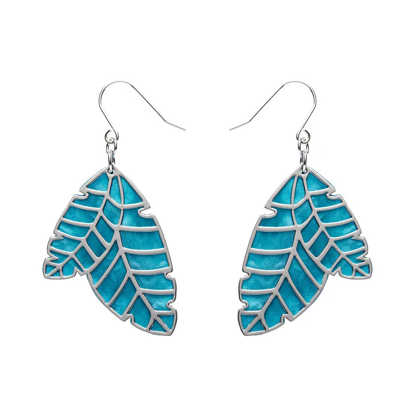 Leaf Textured Emerald Resin Drop Earrings - Silver SALE