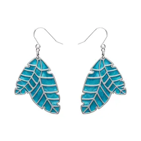 Leaf Textured Emerald Resin Drop Earrings - Silver SALE