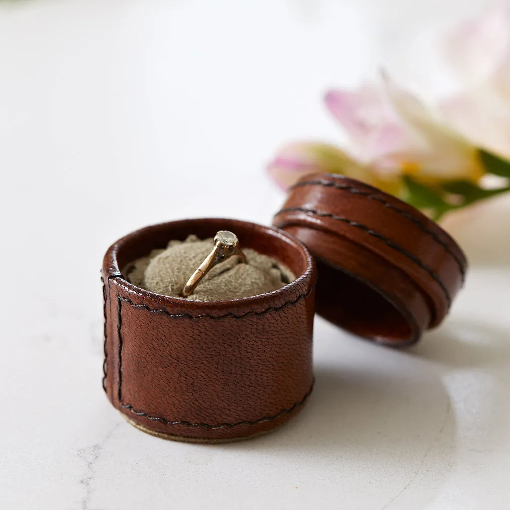 Leather Tiny Round Trinket Gift Box - Inner Ring Holder