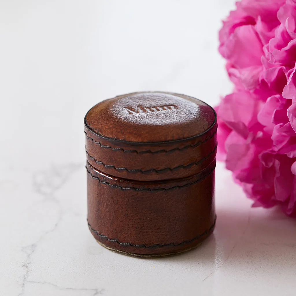Leather Tiny Round Trinket Gift Box - Inner Ring Holder