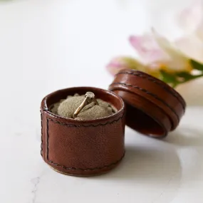 Leather Tiny Round Trinket Gift Box - Inner Ring Holder